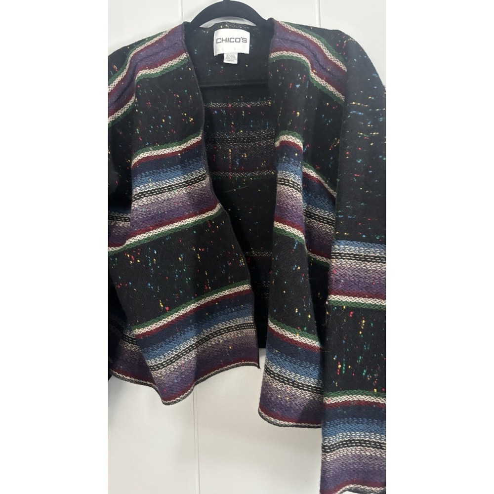 Chico's Cape Womens Size S/m Wool Striped Sweater Beth Dutton Western Serape